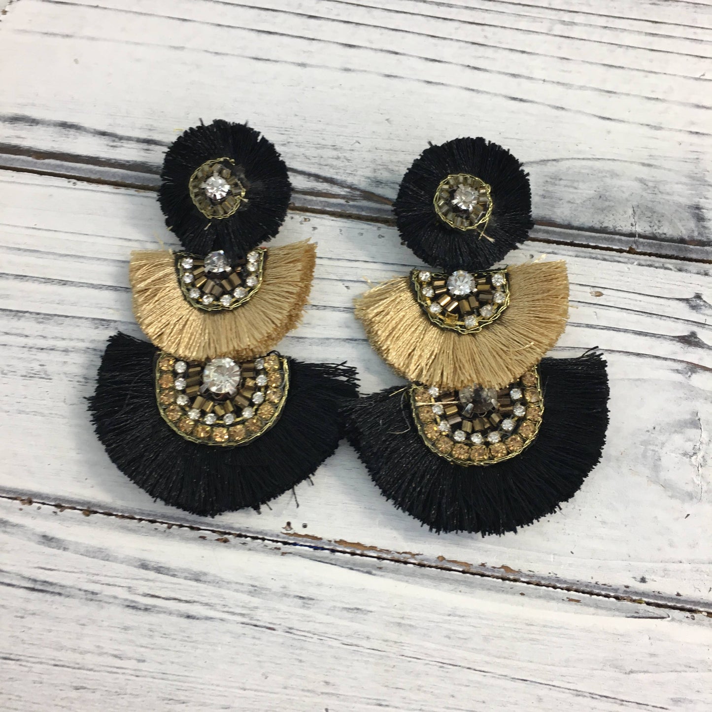 Black and Gold Tassel Earrings