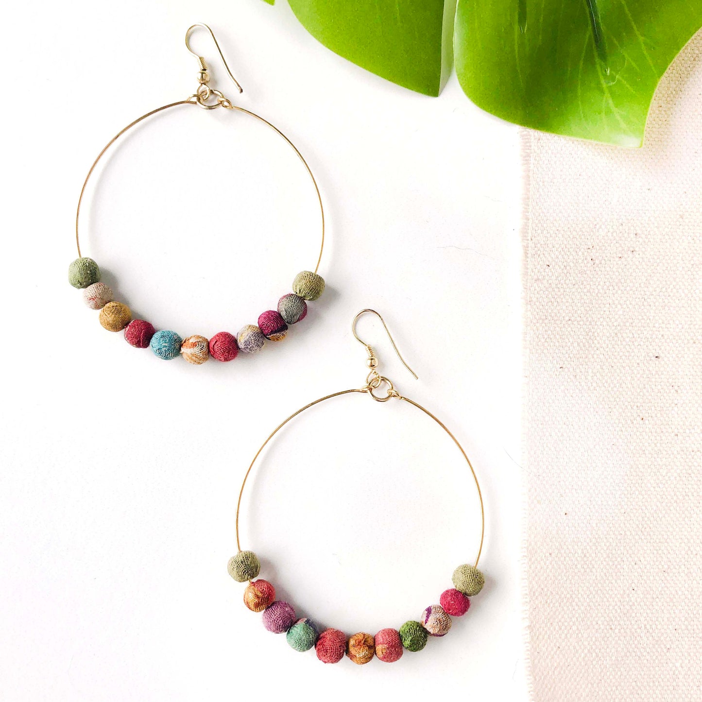 Kantha Beaded Hoop Earrings