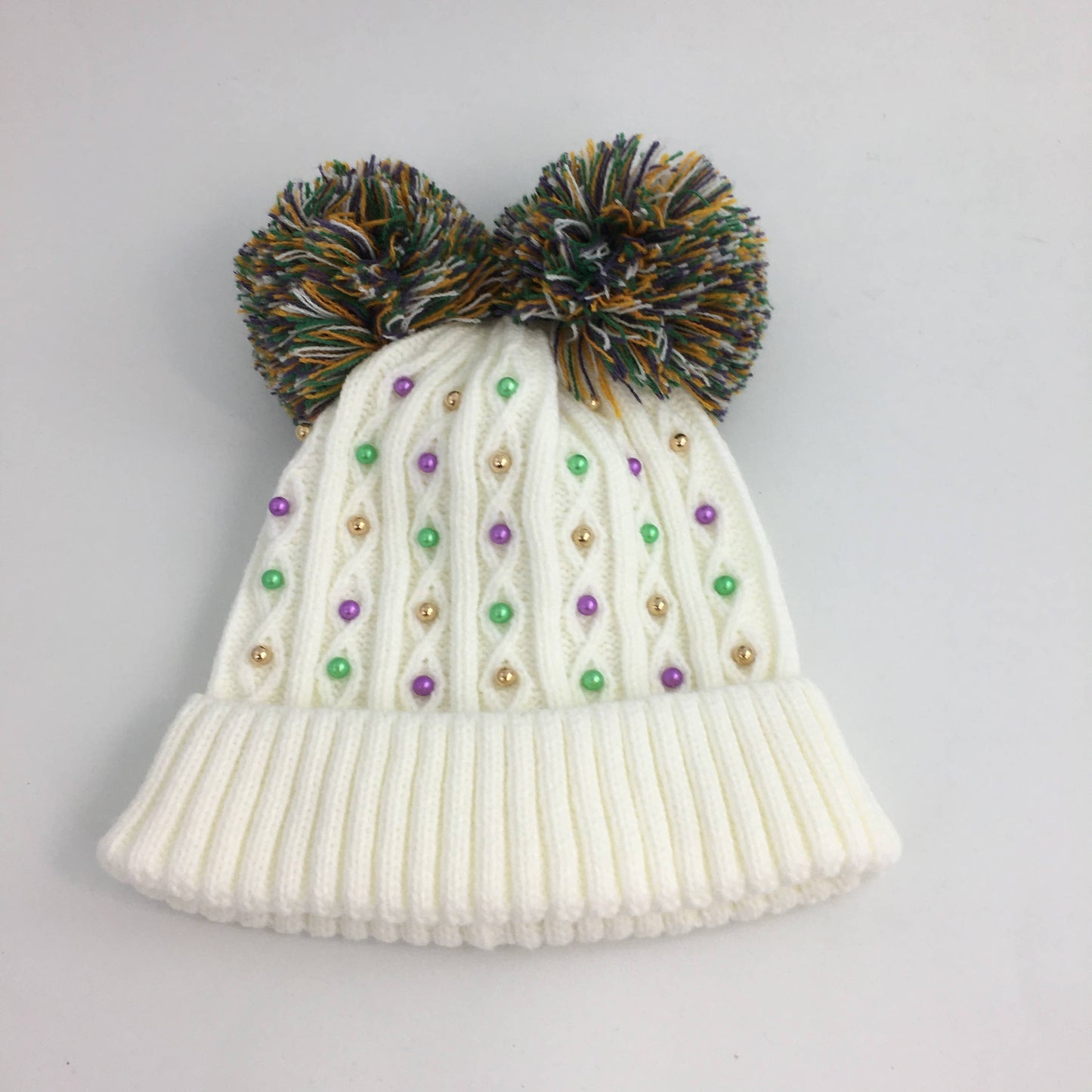 Mardi Gras Pearl Pom Pom Beanie