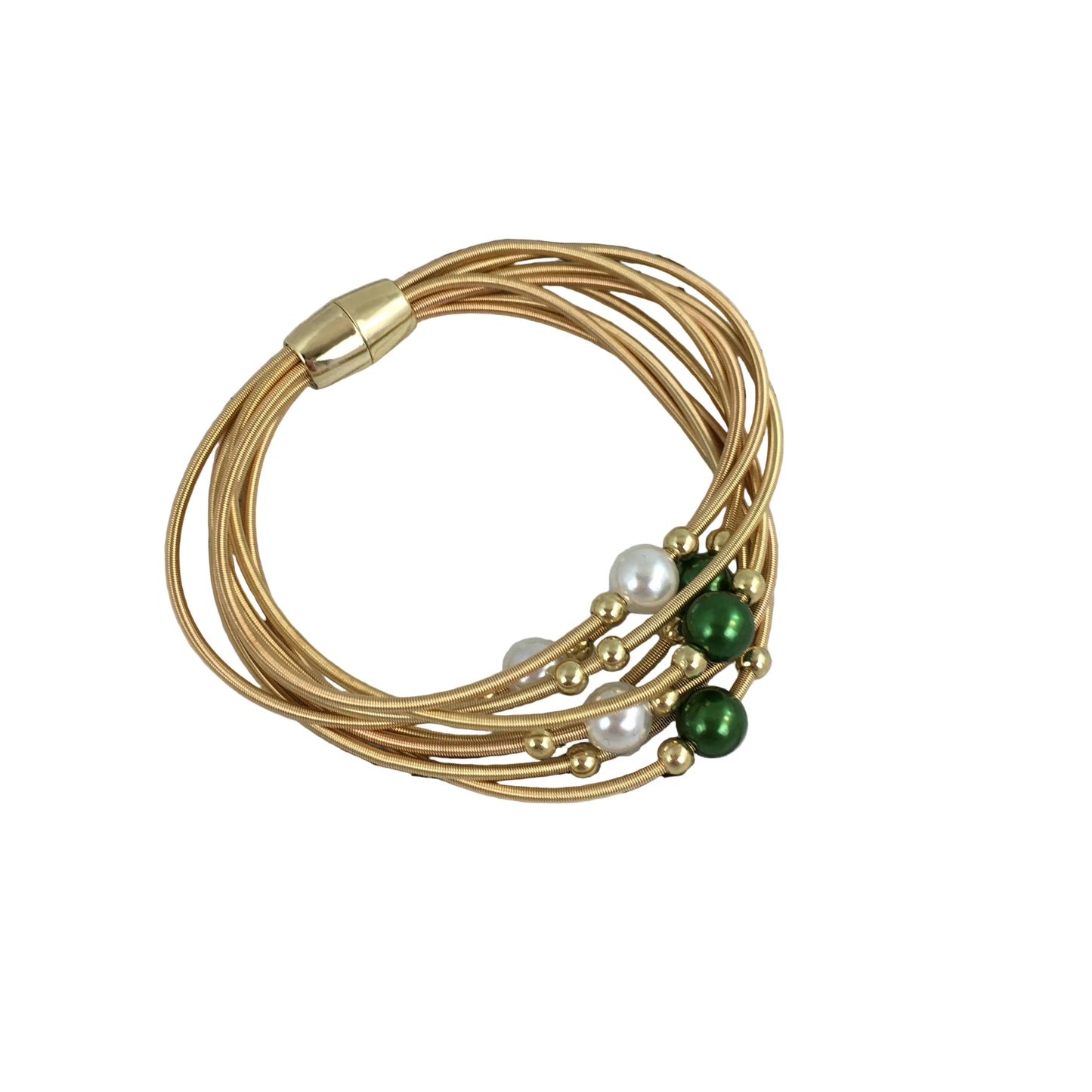 Green and White Pearl Guitar String Bracelet