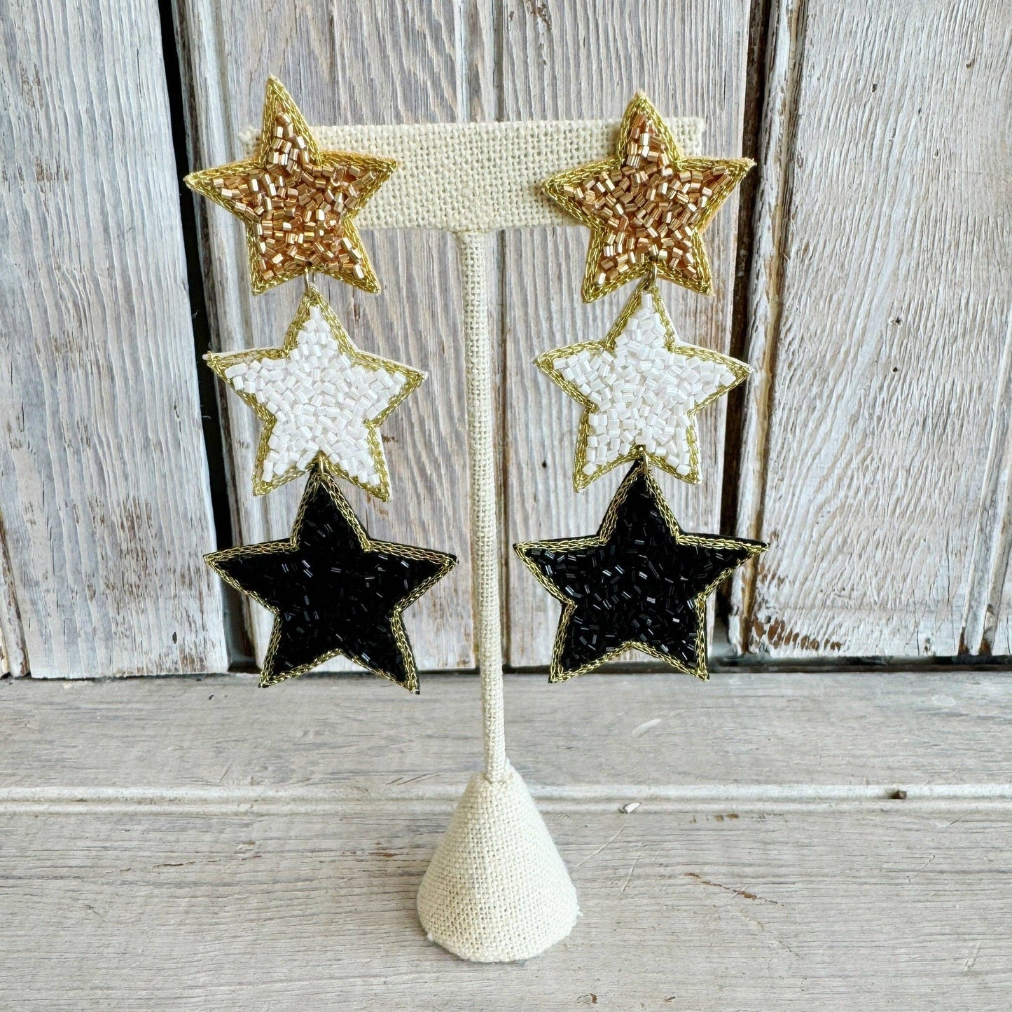 Star Black and Gold Earrings