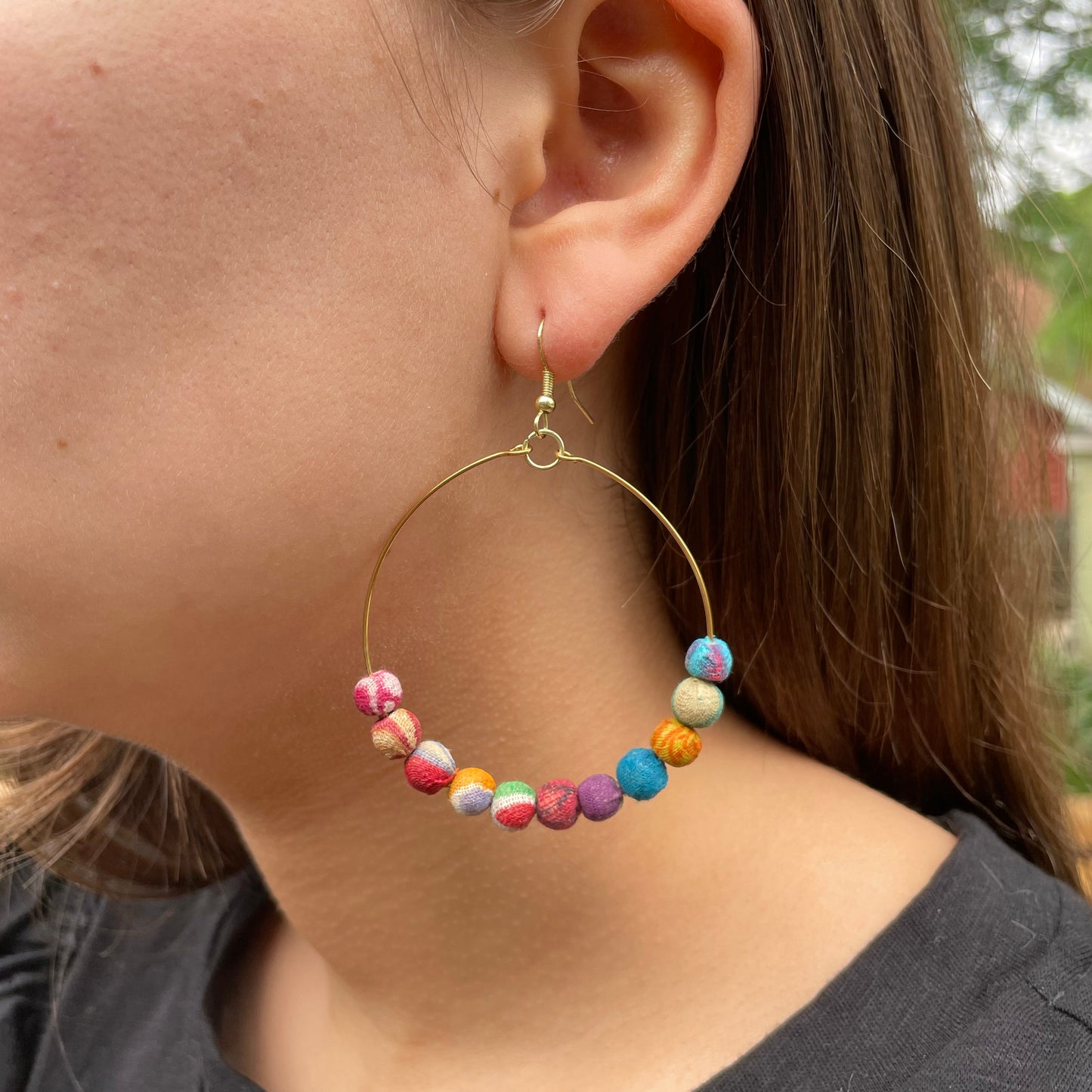 Kantha Beaded Hoop Earrings