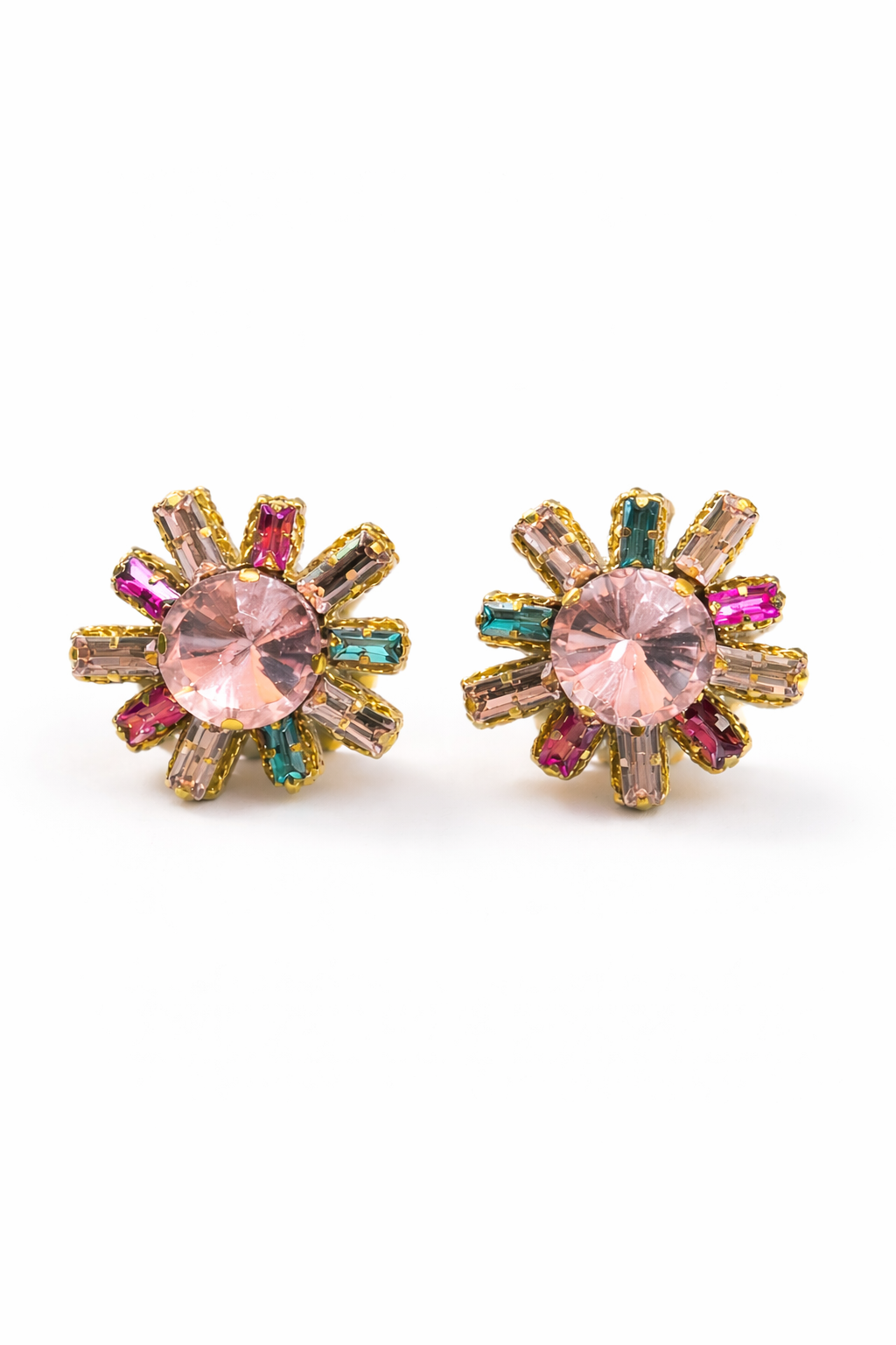 Pink Multi Rhinestone Burst Stud Earrings