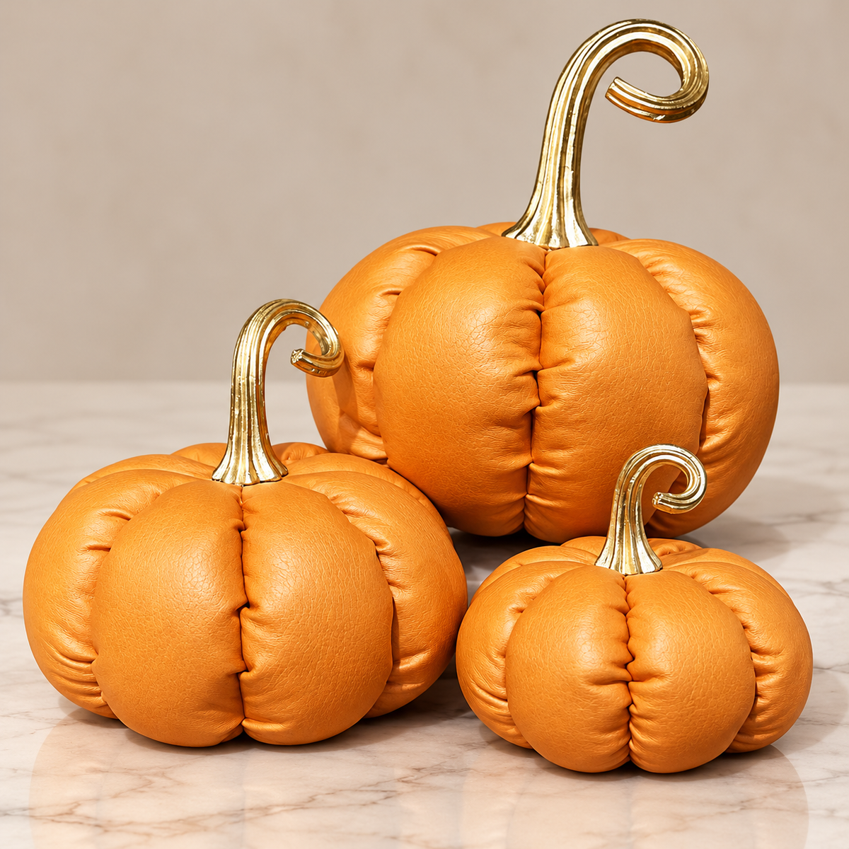 Faux Leather Pumpkin Trio with Gold Stems