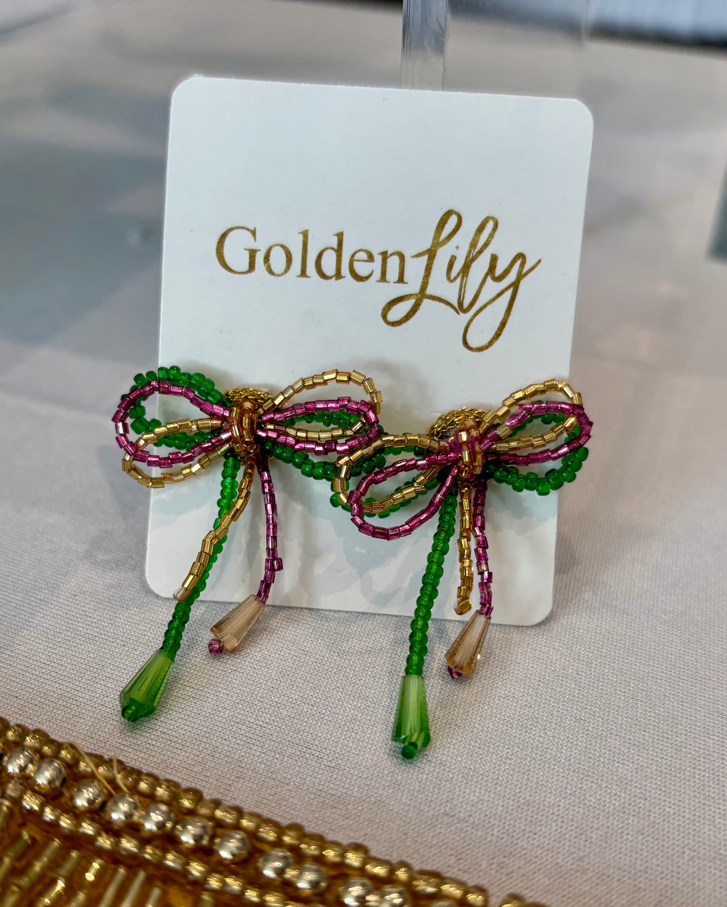 Mini Mardi Gras Bow Earrings