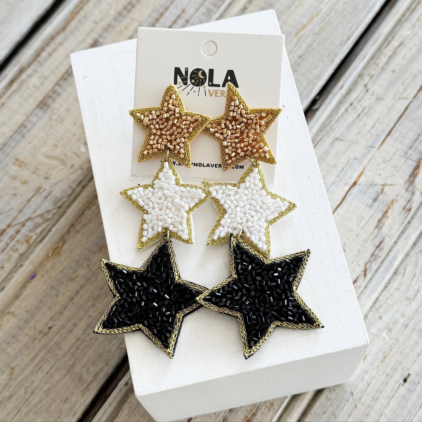 Star Black and Gold Earrings