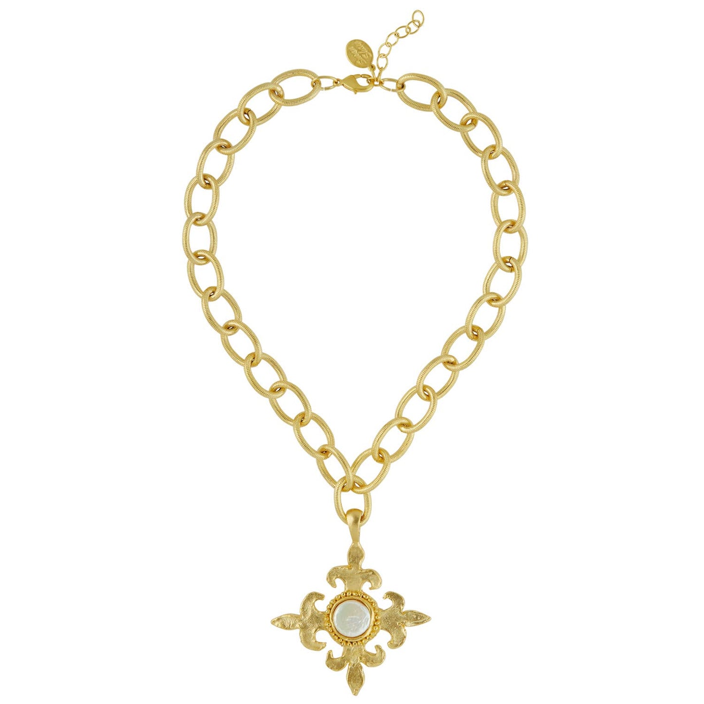 Gold Fleur Cross & Pearl Loop Chain Necklace