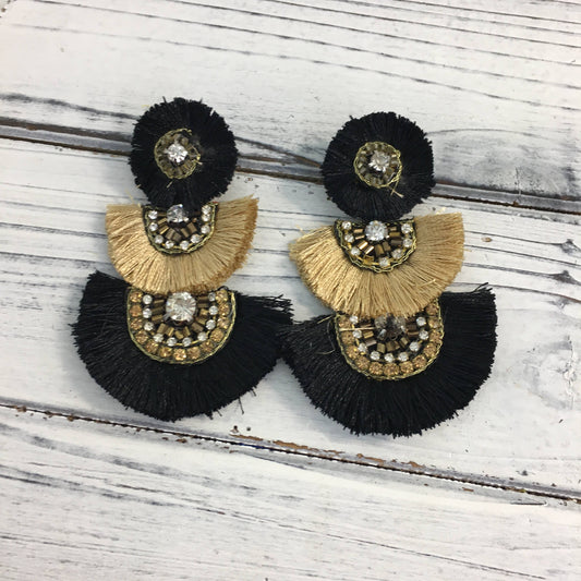 Black and Gold Tassel Earrings