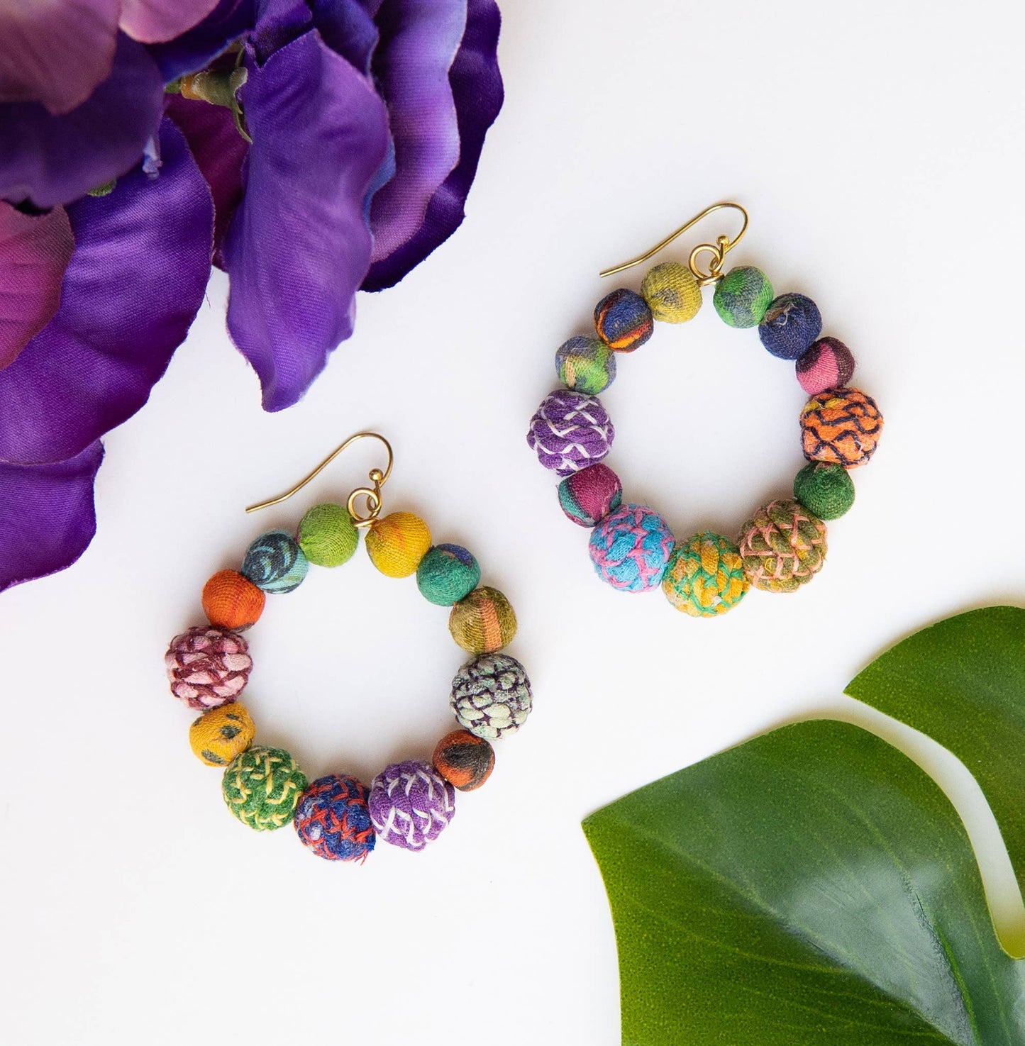 Threaded Kantha Hoop Earrings