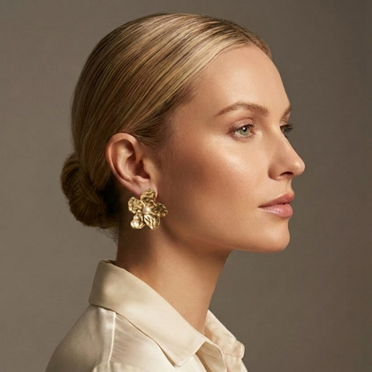 Golden Hibiscus Flower Necklace & Earrings Matching Set