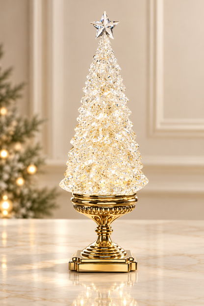 17" Lighted Tree with Gold Swirling Glitter