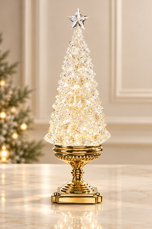 17" Lighted Tree with Gold Swirling Glitter