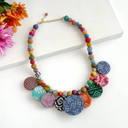 Kantha Fluid Disc Necklace