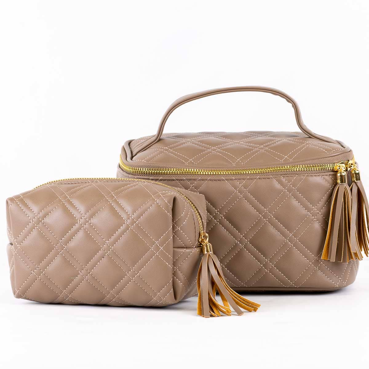 Taupe Brighton Quilted Train Case