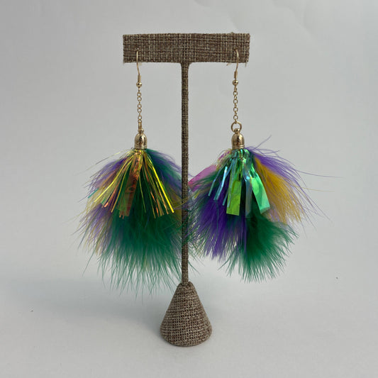Mardi Gras Feather Tinsel Earrings