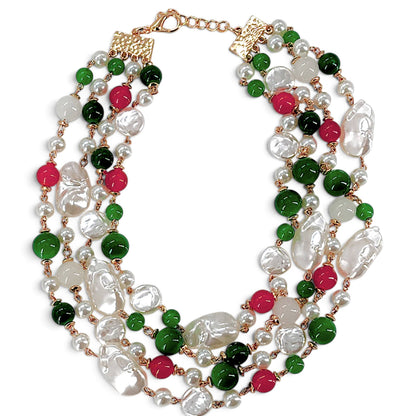 Chunky Multistrand Boho Pearl Bead Necklace