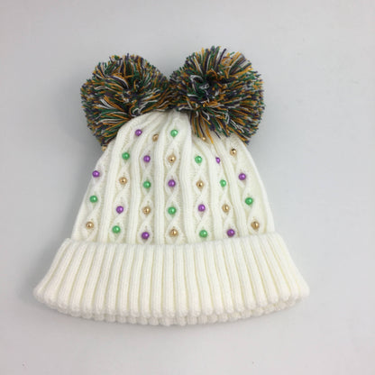 Mardi Gras Pearl Pom Pom Beanie