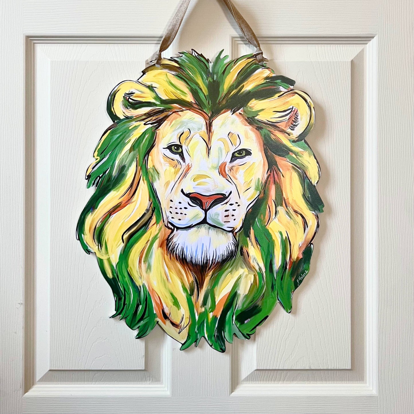 Green & Gold Lion Head Door Hanger