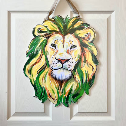 Green & Gold Lion Head Door Hanger