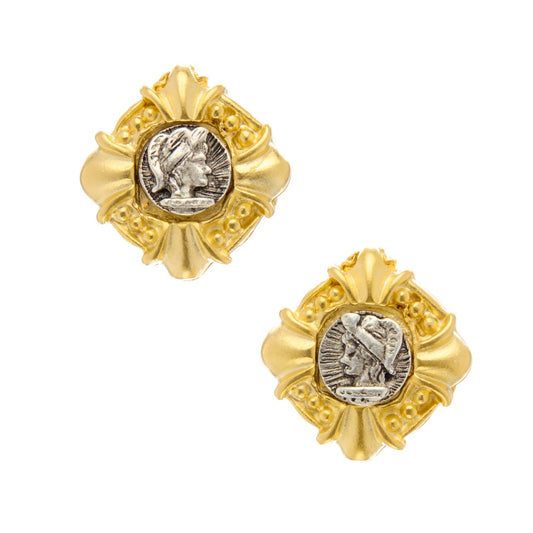 Mixed Metal Cameo Stud Earrings