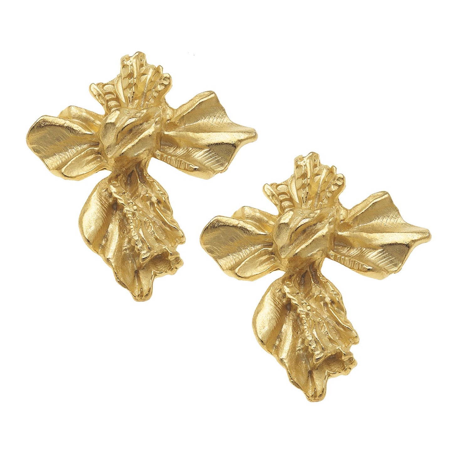 Gold Vintage French Cross Stud Earrings