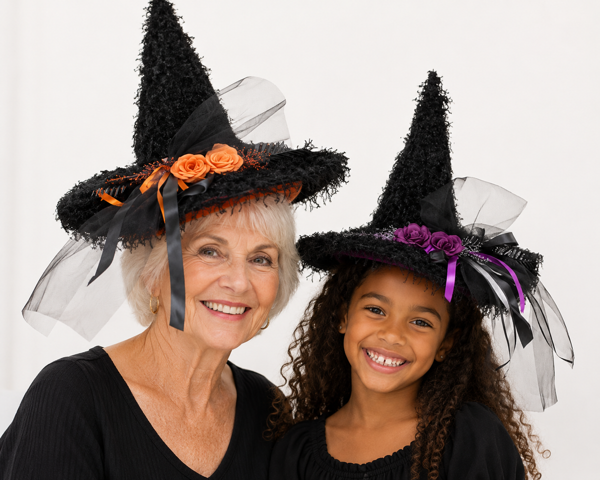 Shaggy Witch Hat with Rose Band