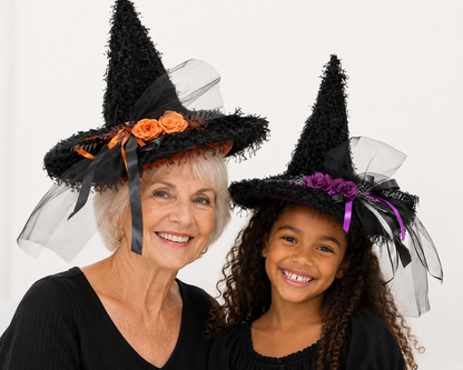 Shaggy Witch Hat with Rose Band
