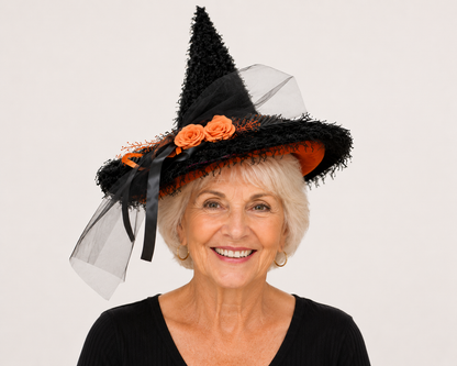 Shaggy Witch Hat with Rose Band