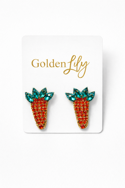 Carrot Rhinestone Stud Earrings