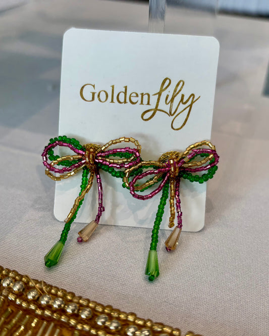 Mini Mardi Gras Bow Earrings