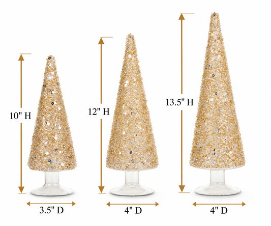 Set of Three Gold Glitter Christmas Trees