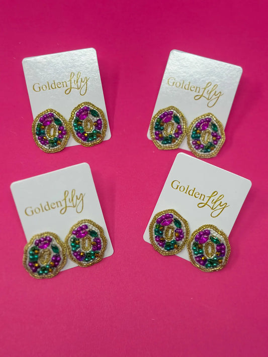 Mardi Gras King Cake Stud Earrings