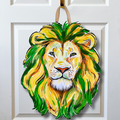 Green & Gold Lion Head Door Hanger