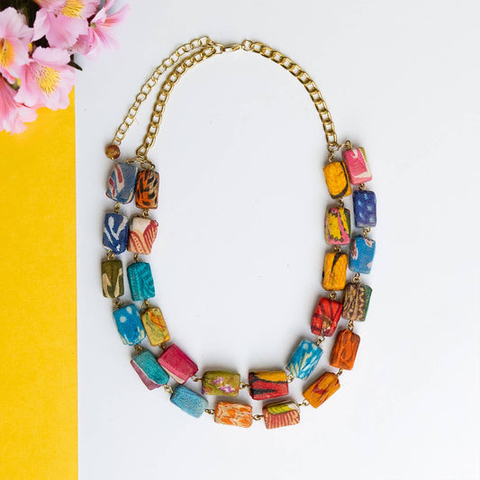 Kantha Fluid Rectangle Necklace