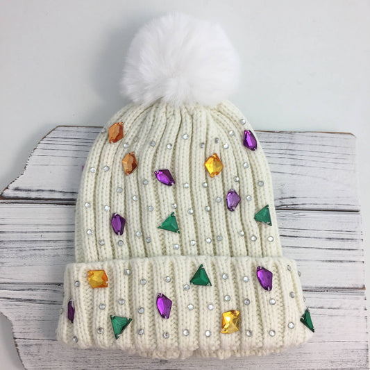 Mardi Gras Gemstone Beanie