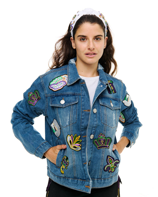 Mardi Gras Patched Denim Jacket