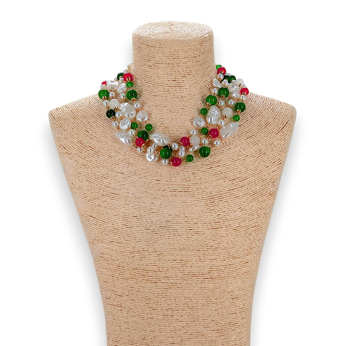 Chunky Multistrand Boho Pearl Bead Necklace