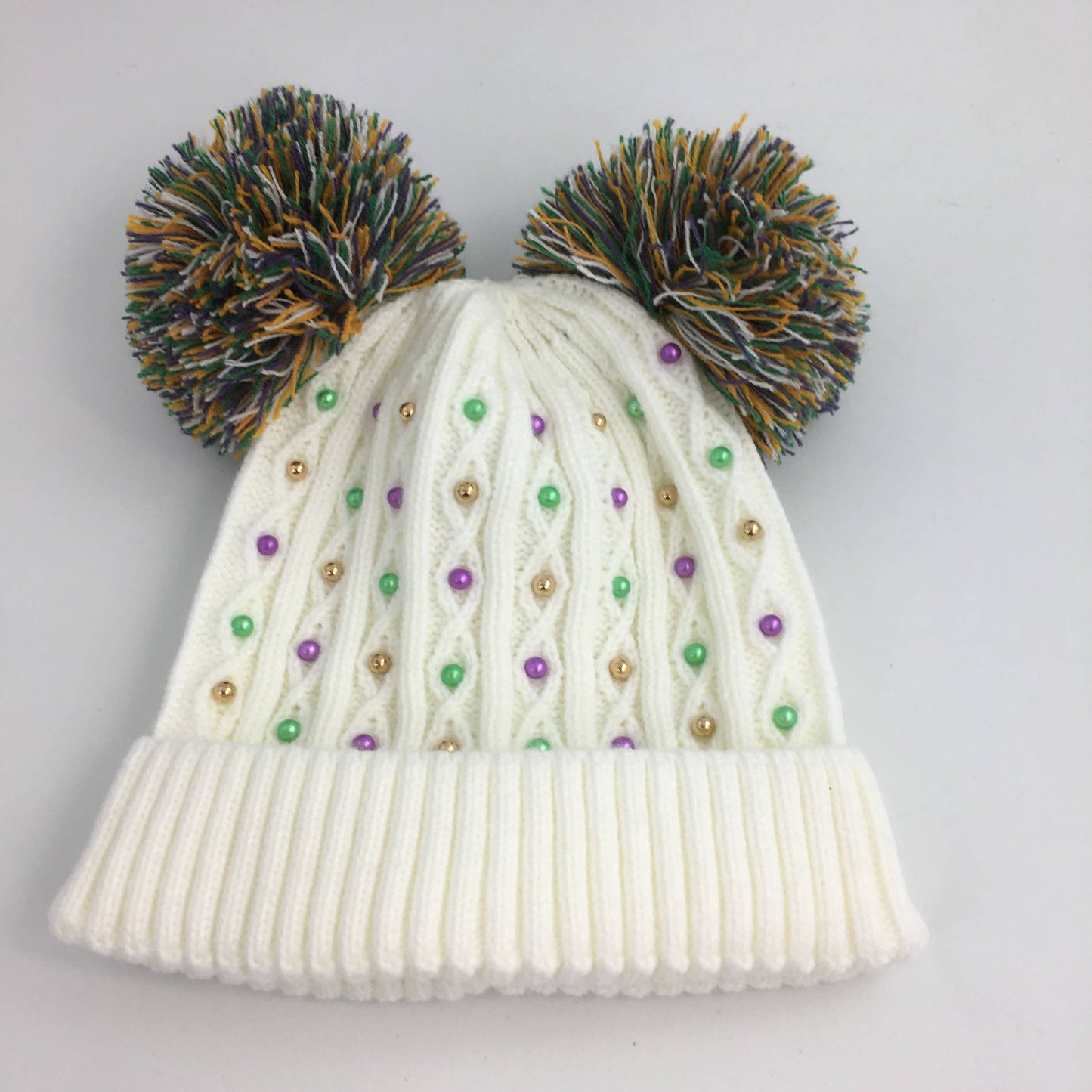 Mardi Gras Pearl Pom Pom Beanie