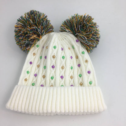 Mardi Gras Pearl Pom Pom Beanie