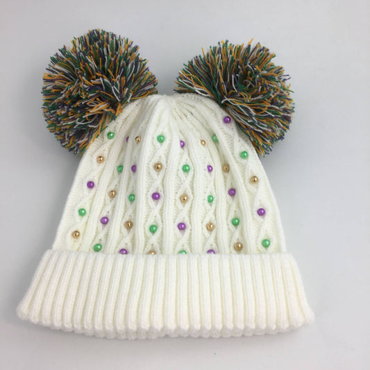 Mardi Gras Pearl Pom Pom Beanie