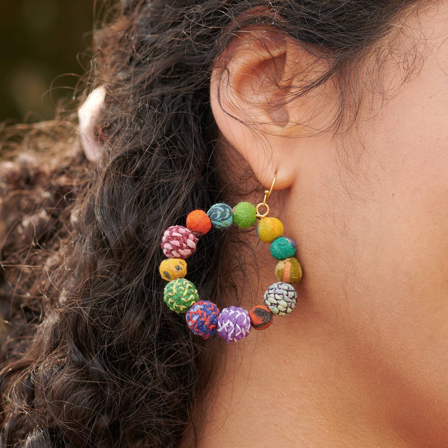 Threaded Kantha Hoop Earrings